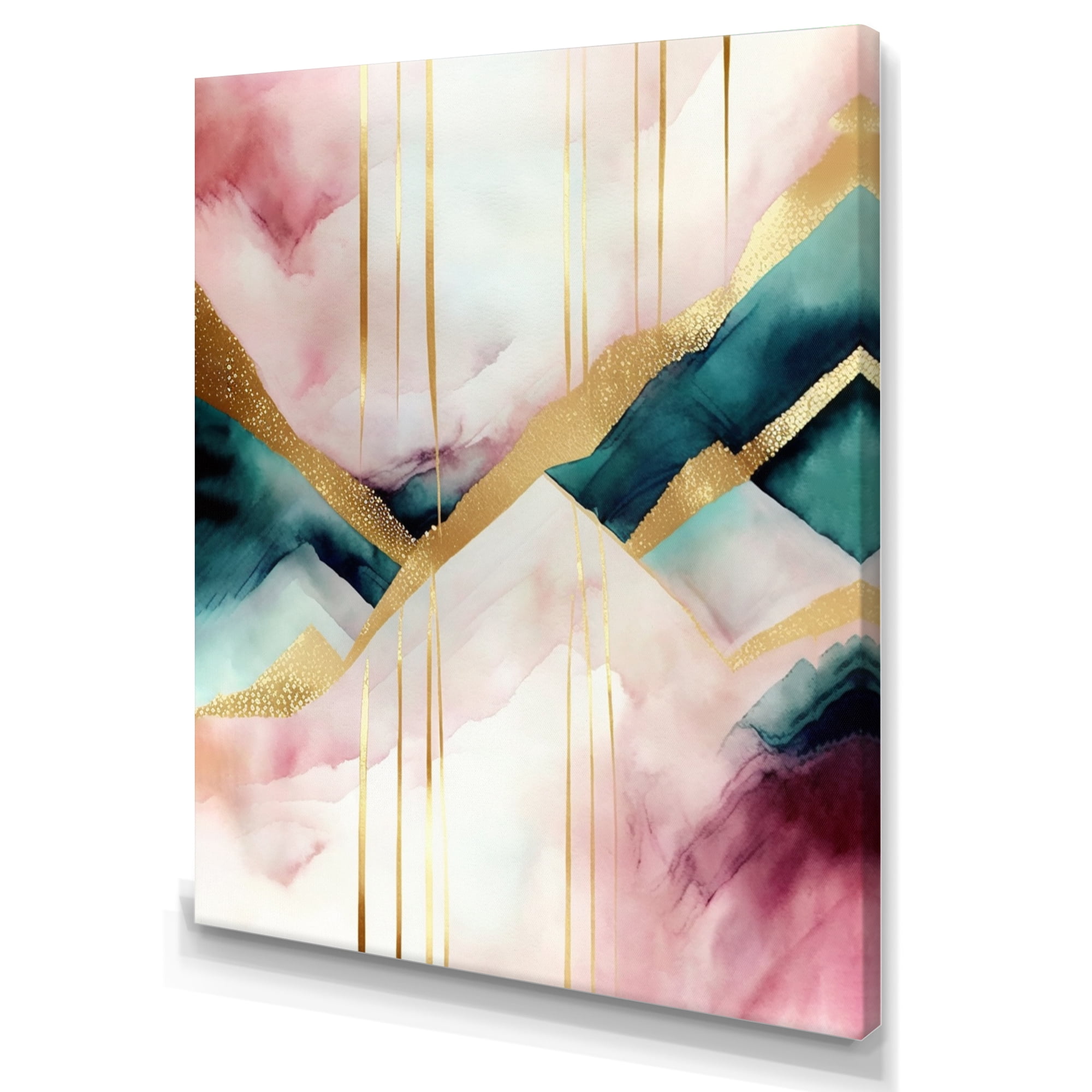 Designart Abstract Geode Geometric Pink And Green II Canvas Wall Art
