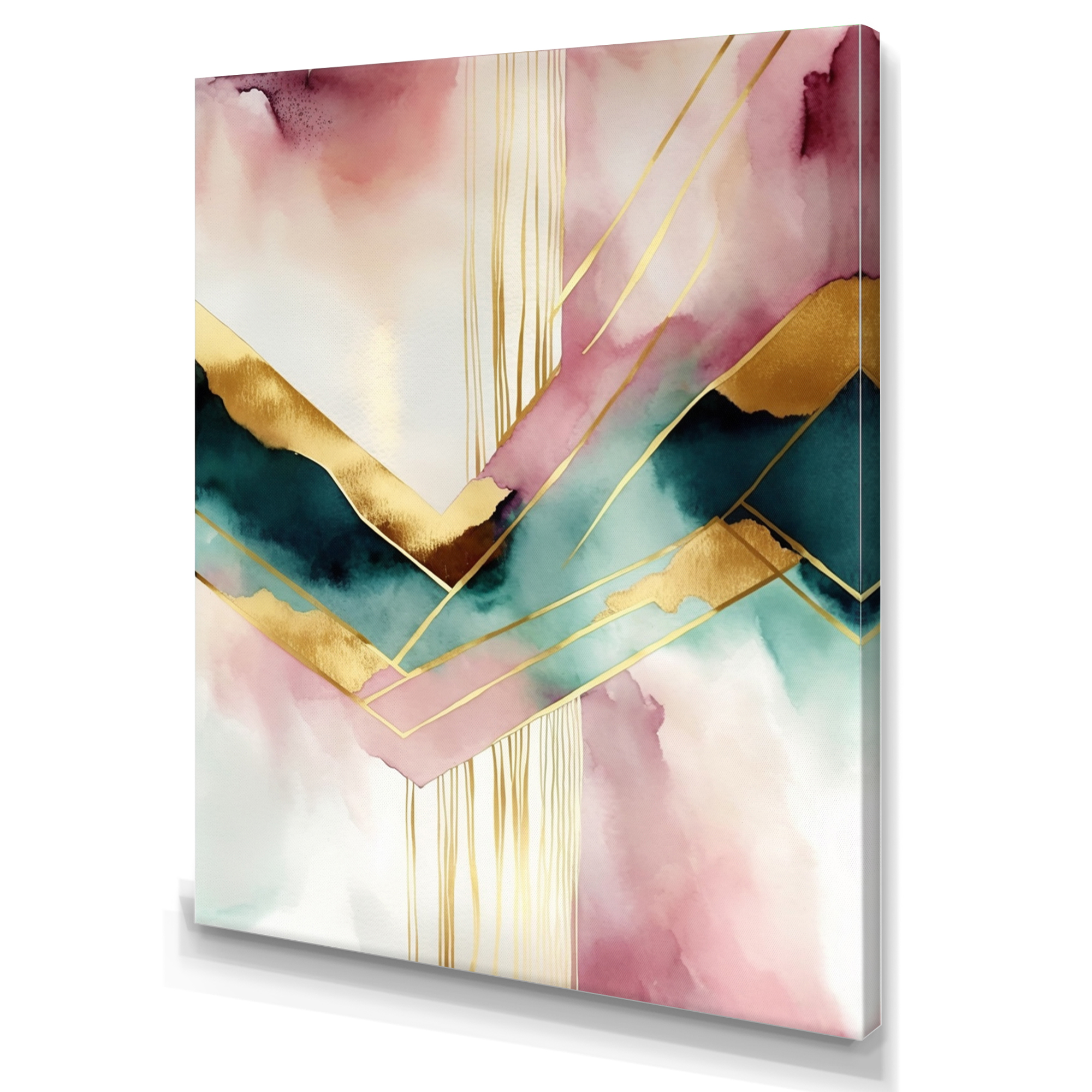 Designart Abstract Geode Geometric Pink And Green III Canvas Wall Art