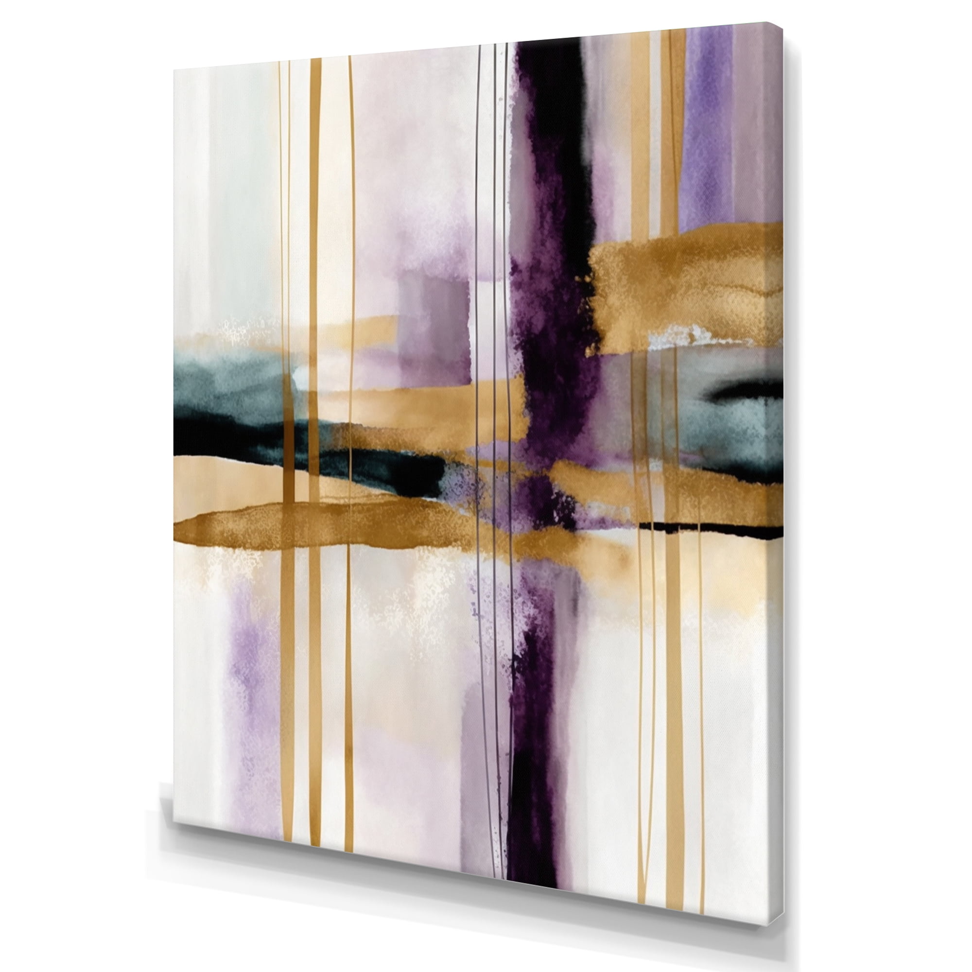 Designart Abstract Geode Geometric Purple And Gold I Canvas Wall Art