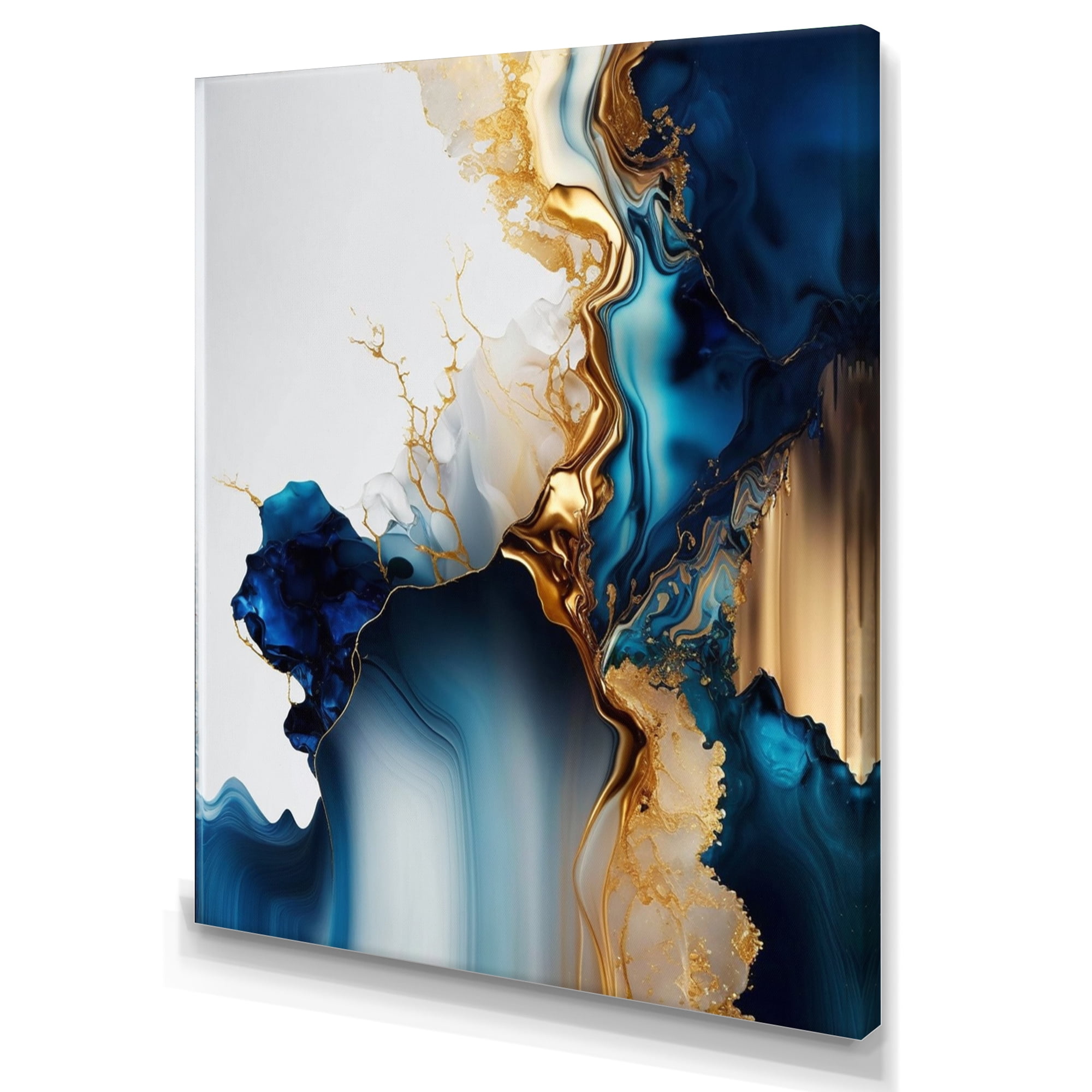 Designart Abstract Geode Gold And Blue Marble I Canvas Wall Art