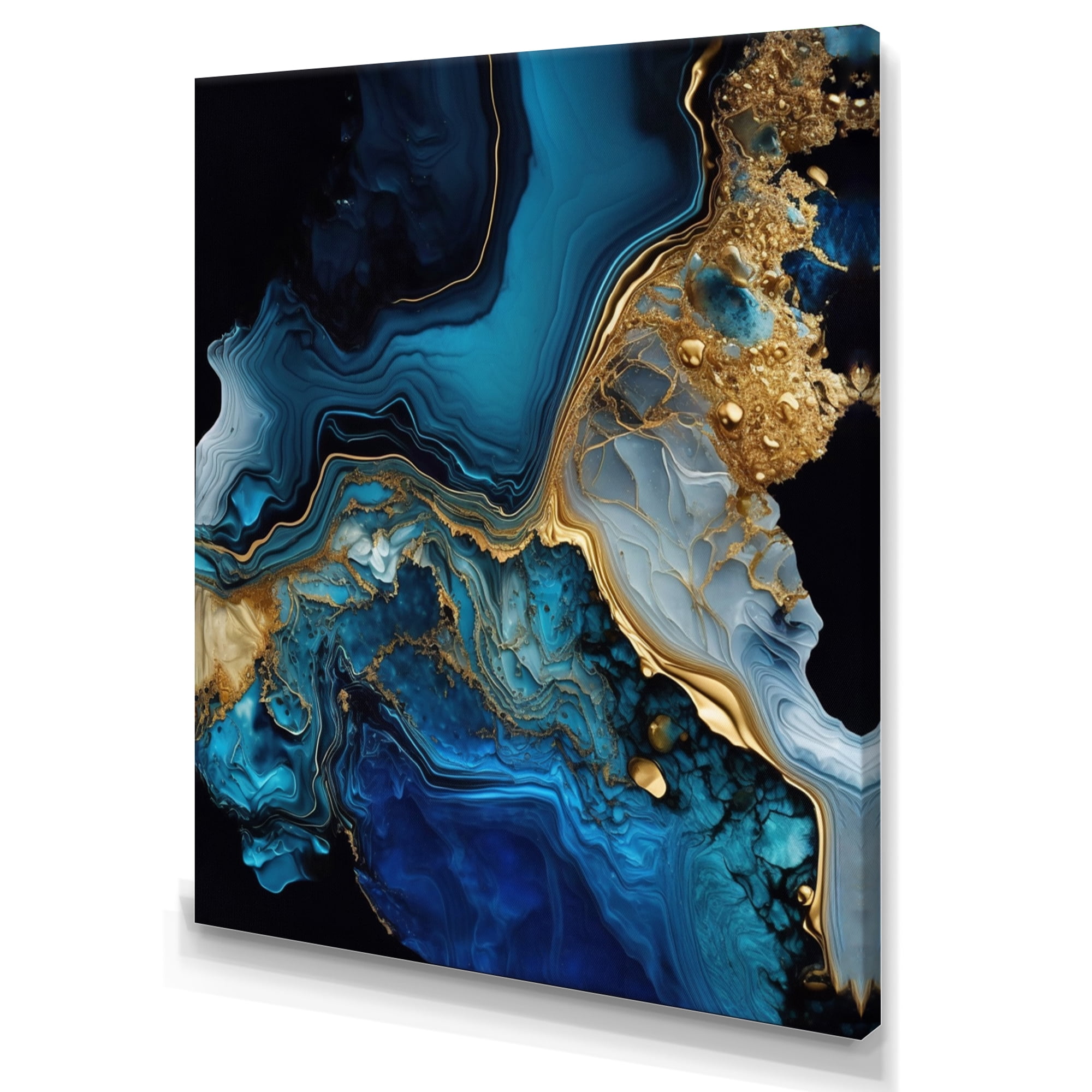 Designart Abstract Geode Gold And Blue Marble IV Canvas Wall Art