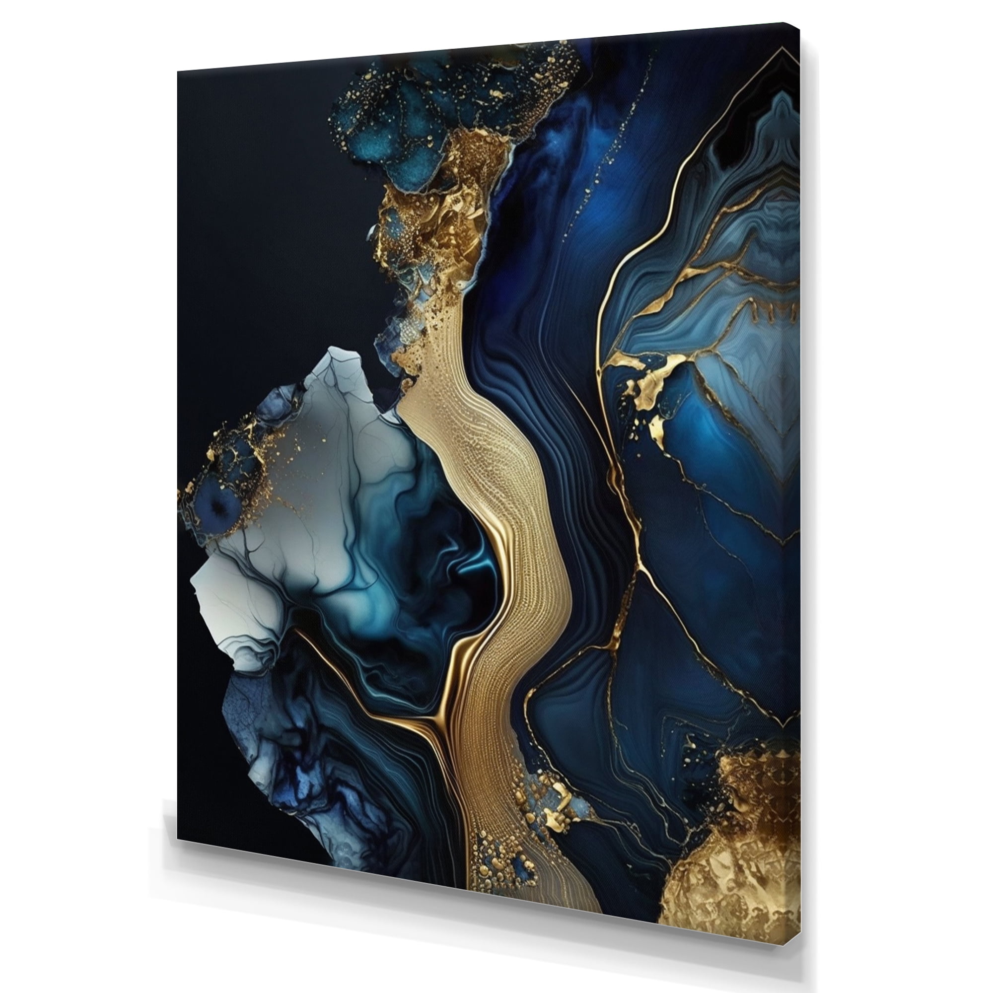 Designart Abstract Geode Gold And Blue Marble V Canvas Wall Art