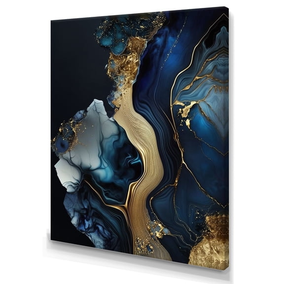Designart Abstract Geode Gold And Blue Marble V Canvas Wall Art
