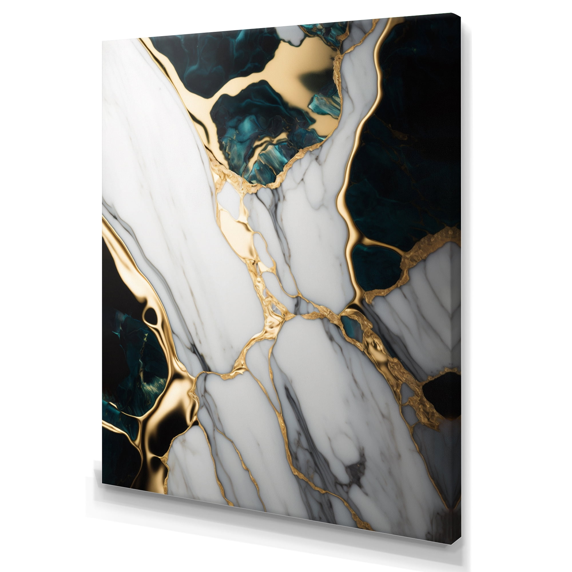 Designart Abstract Geode Gold And Green Marble I Canvas Wall Art