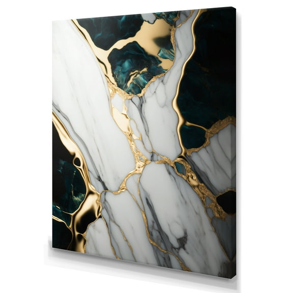 Designart Abstract Geode Gold And Green Marble I Canvas Wall Art