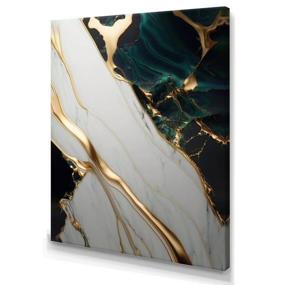 Designart Abstract Geode Gold And Green Marble II Canvas Wall Art