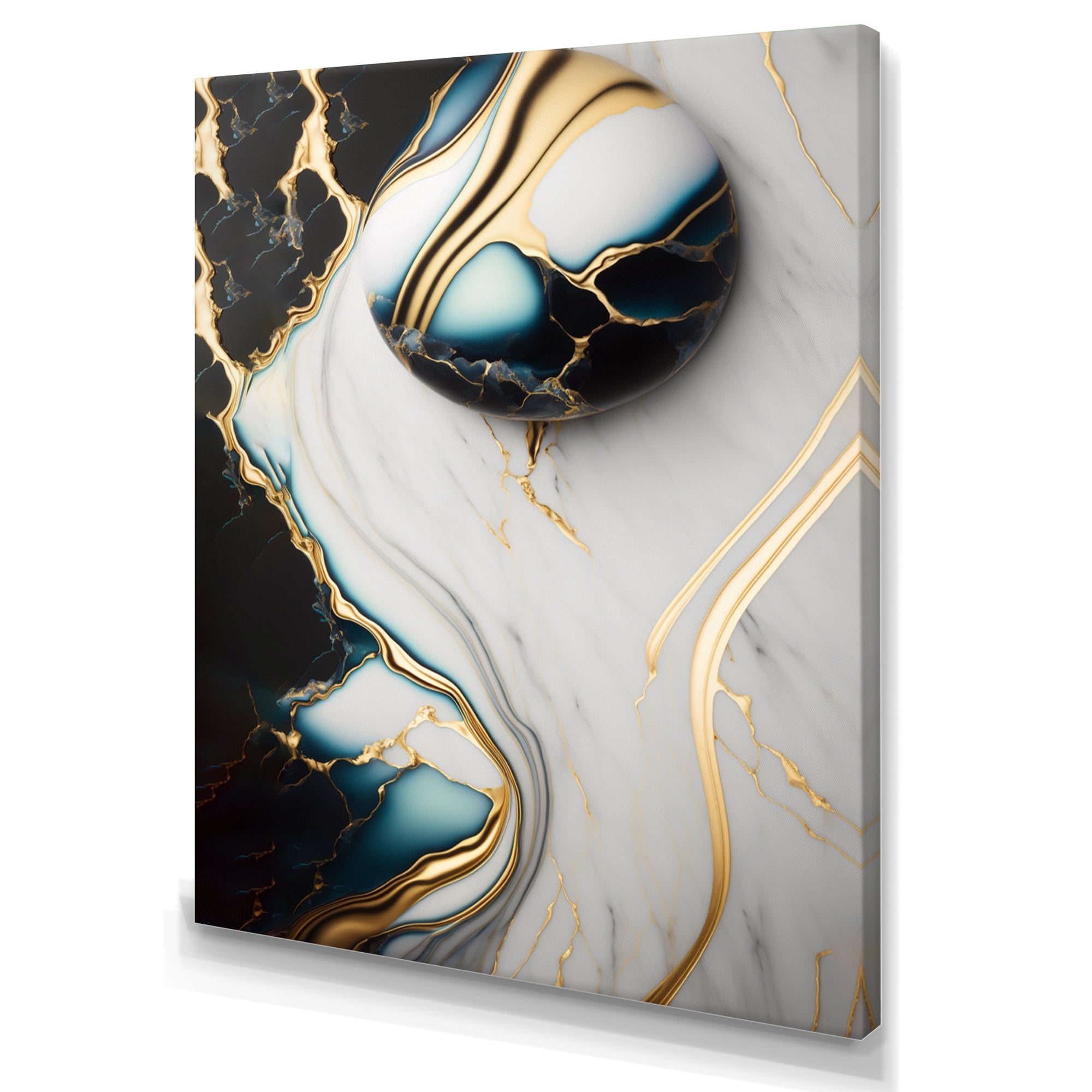 Designart Abstract Geode Gold And Green Marble IV Canvas Wall Art