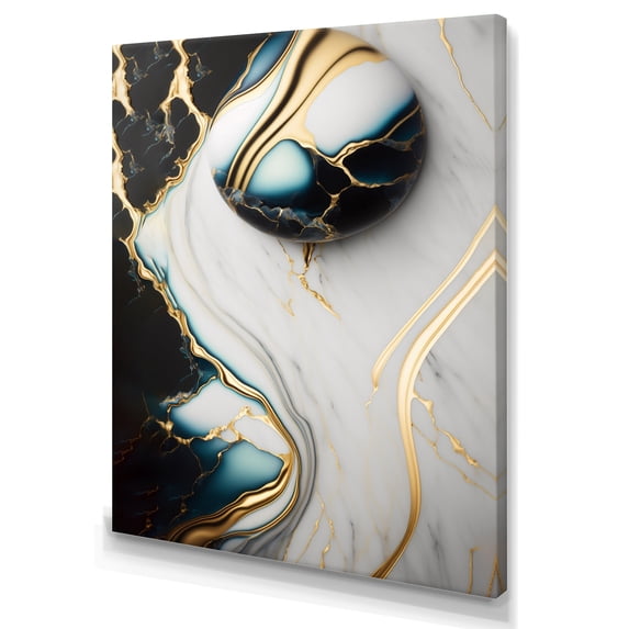Designart Abstract Geode Gold And Green Marble IV Canvas Wall Art