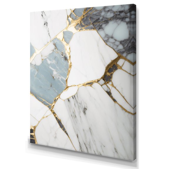 Designart Abstract Geode Gold And White Marble I Canvas Wall Art