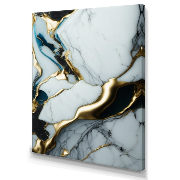 Designart Abstract Geode Gold And White Marble II Canvas Wall Art