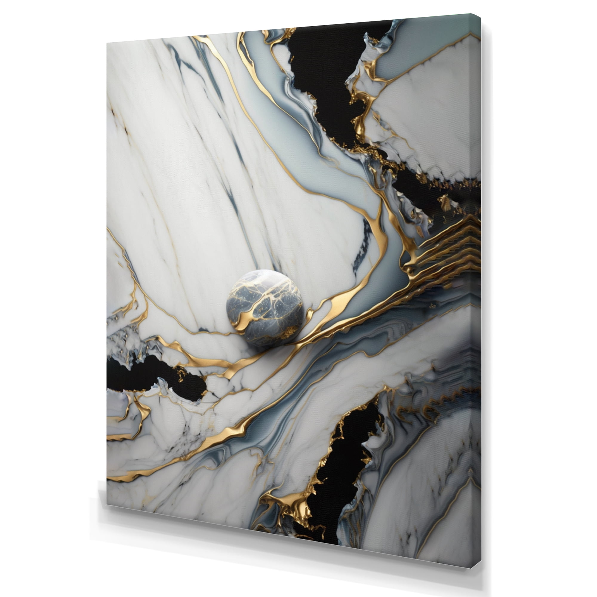 Designart Abstract Geode Gold And White Marble III Canvas Wall Art