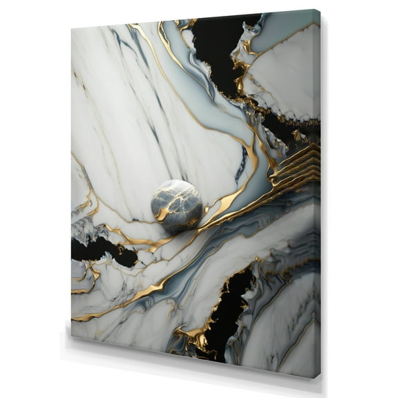 Designart Abstract Geode Gold And White Marble III Canvas Wall Art