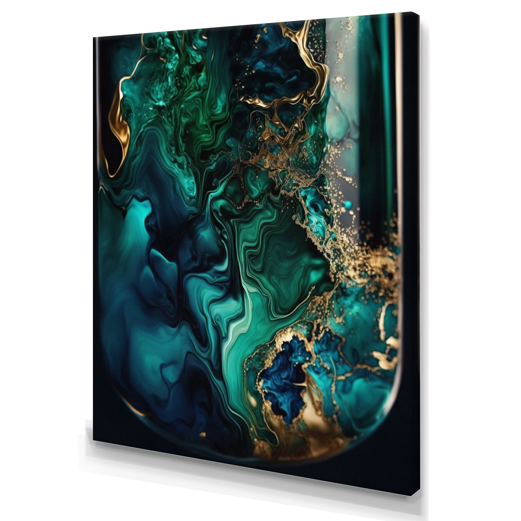 Designart Abstract Geode Marble Green And Blue II Canvas Wall Art
