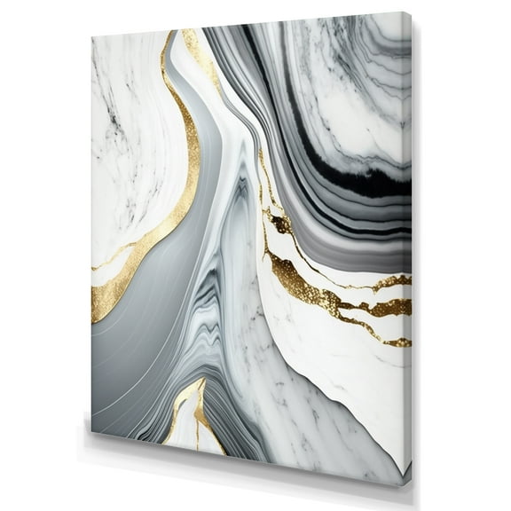 Designart Abstract Geode Marble Waves Grey II Canvas Wall Art