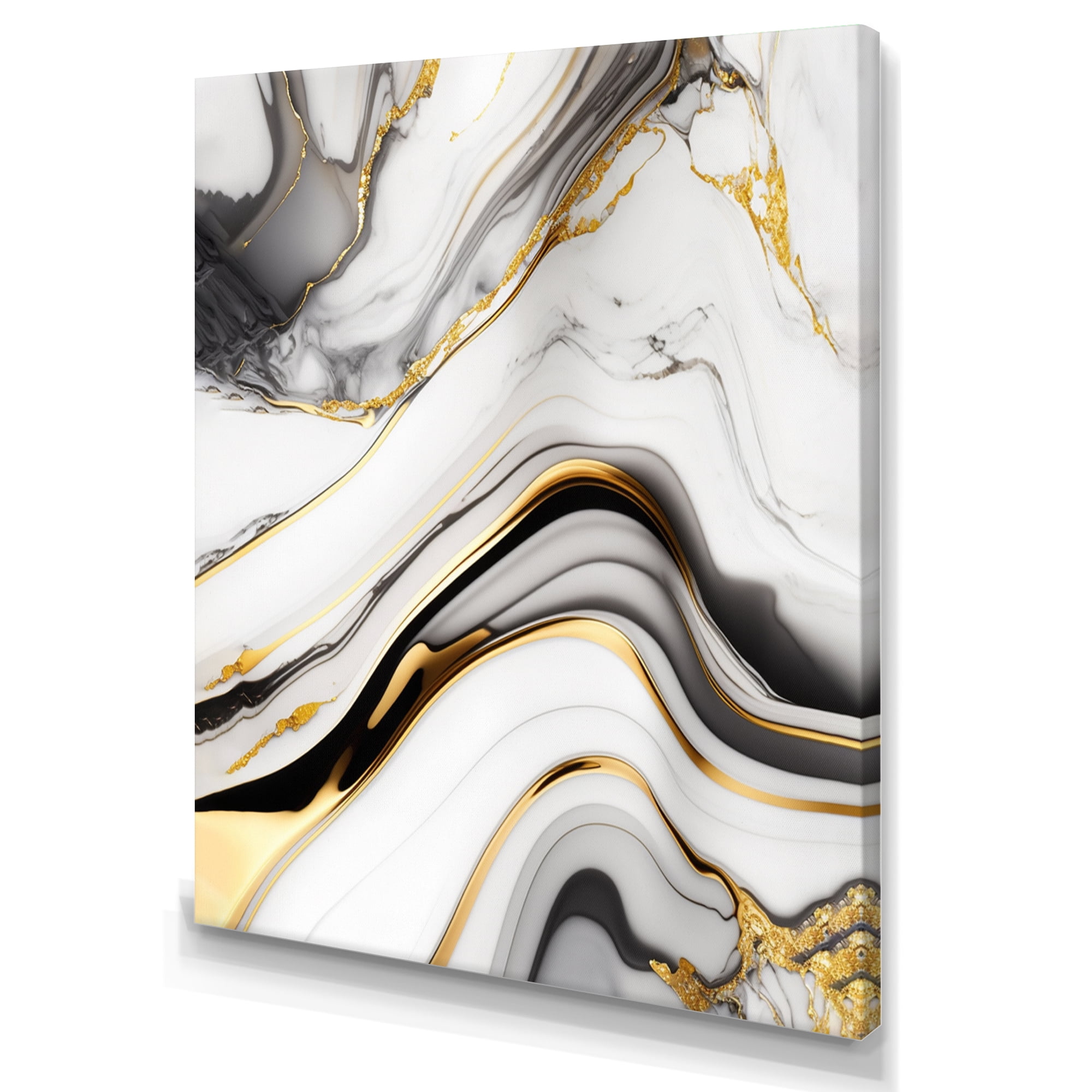 Designart Abstract Geode Marble Waves Grey IV Canvas Wall Art