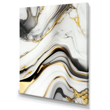 Designart Abstract Geode Marble Waves Grey IV Canvas Wall Art