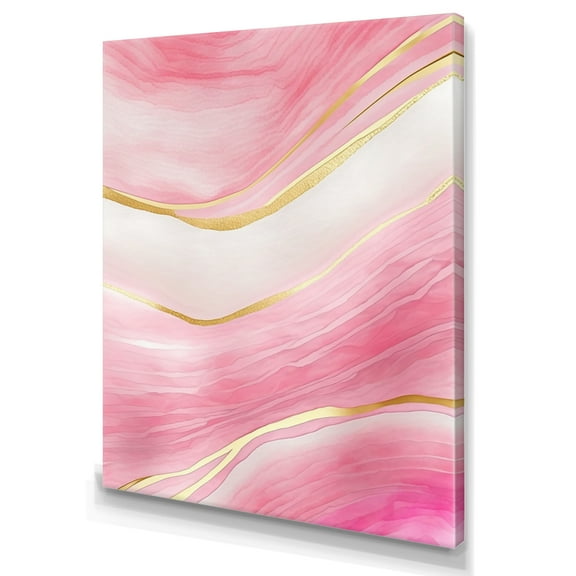 Designart Abstract Geode Marble Waves Pink II Canvas Wall Art