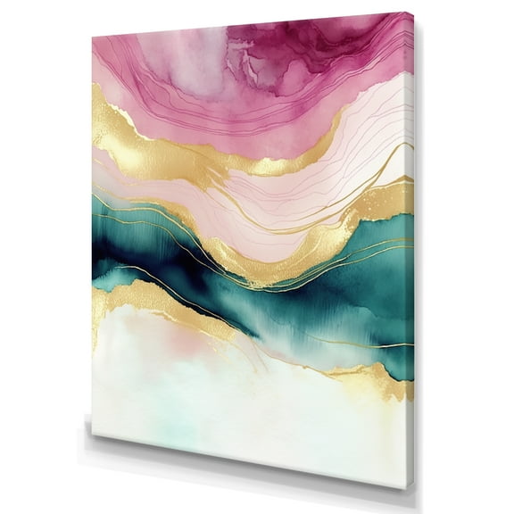 Designart Abstract Geode Marble Waves Pink III Canvas Wall Art
