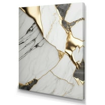 Designart Abstract Geode Marble White And Gold I Canvas Wall Art
