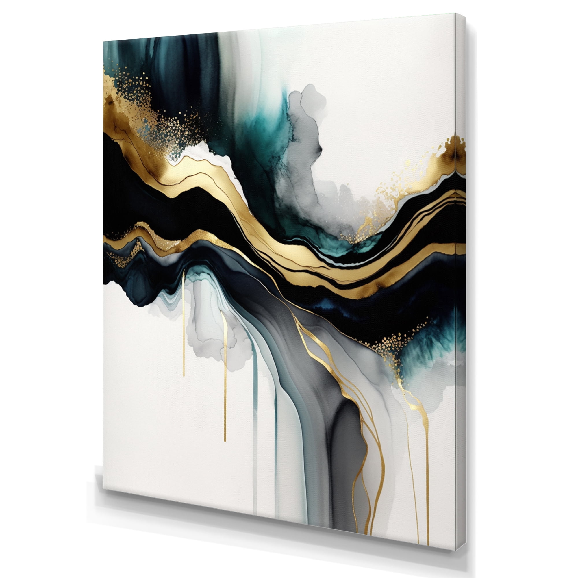 Designart Abstract Geode Marble White And Gold III Canvas Wall Art