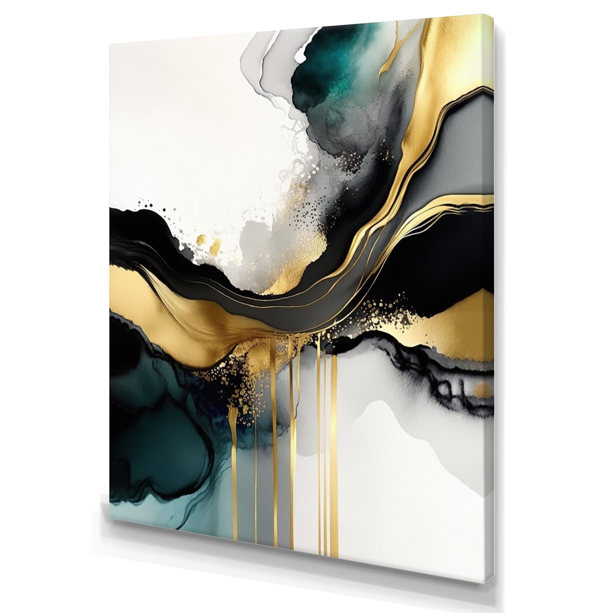 Designart Abstract Geode Marble White And Gold V Canvas Wall Art