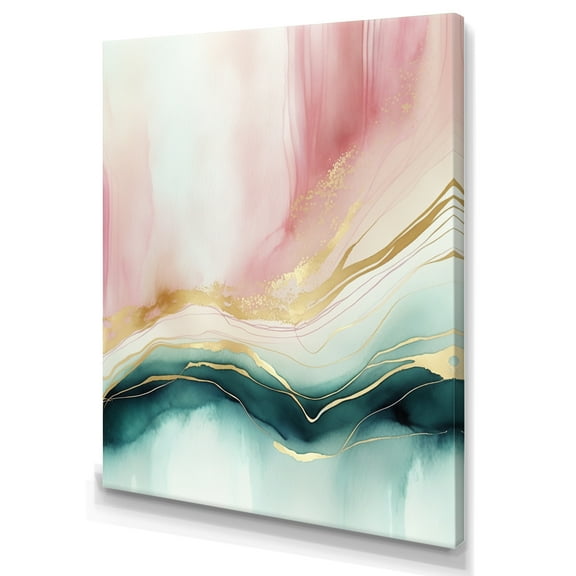 Designart Abstract Geode Pink And Green Marble II Canvas Wall Art