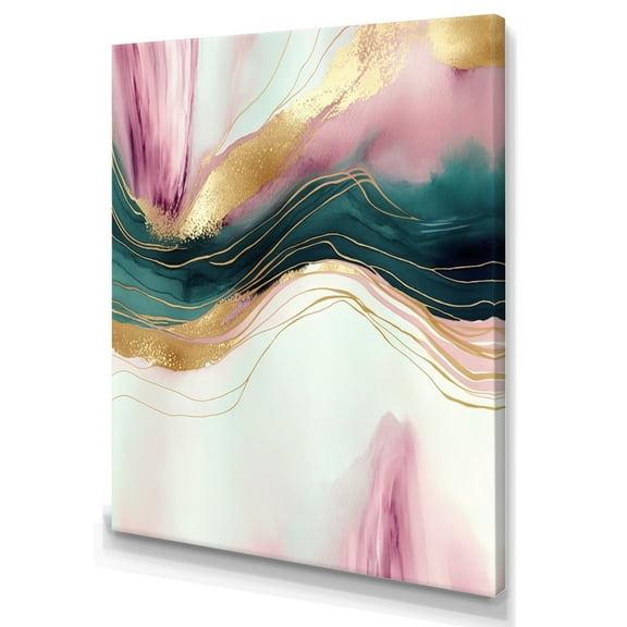 Designart Abstract Geode Pink And Green Marble III Canvas Wall Art