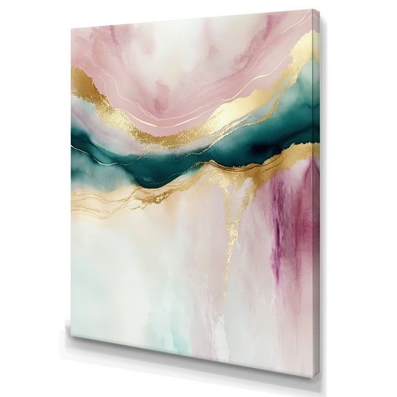Designart Abstract Geode Pink And Green Marble IV Canvas Wall Art