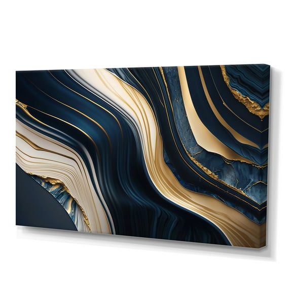 Designart Abstract Geode Waves Blue And Gold II Canvas Wall Art