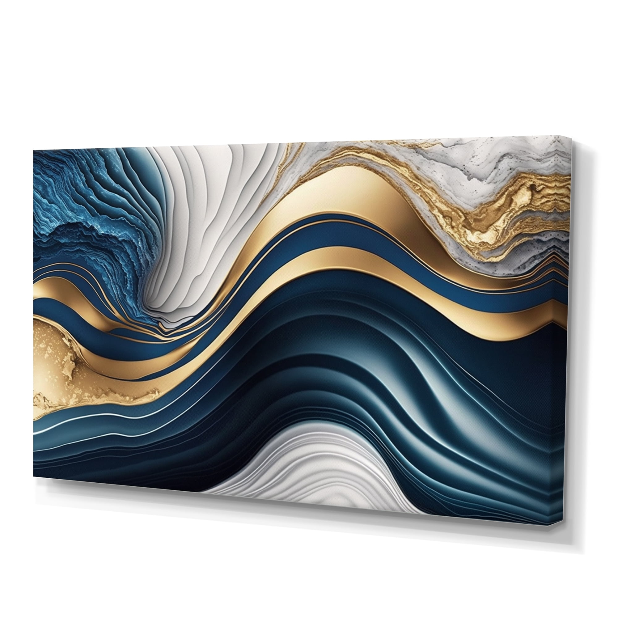 Designart Abstract Geode Waves Blue I Canvas Wall Art