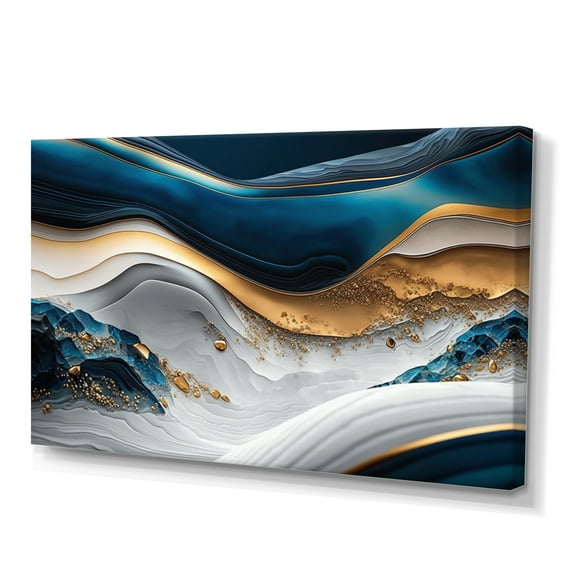 Designart Abstract Geode Waves Blue II Canvas Wall Art