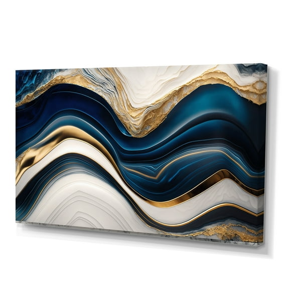 Designart Abstract Geode Waves Blue III Canvas Wall Art
