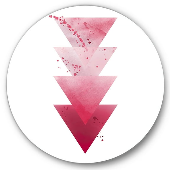 Designart 'Abstract Geometric Art Red Triangles Composition' Modern Circle Metal Wall Art 11x11 - Disc of 11