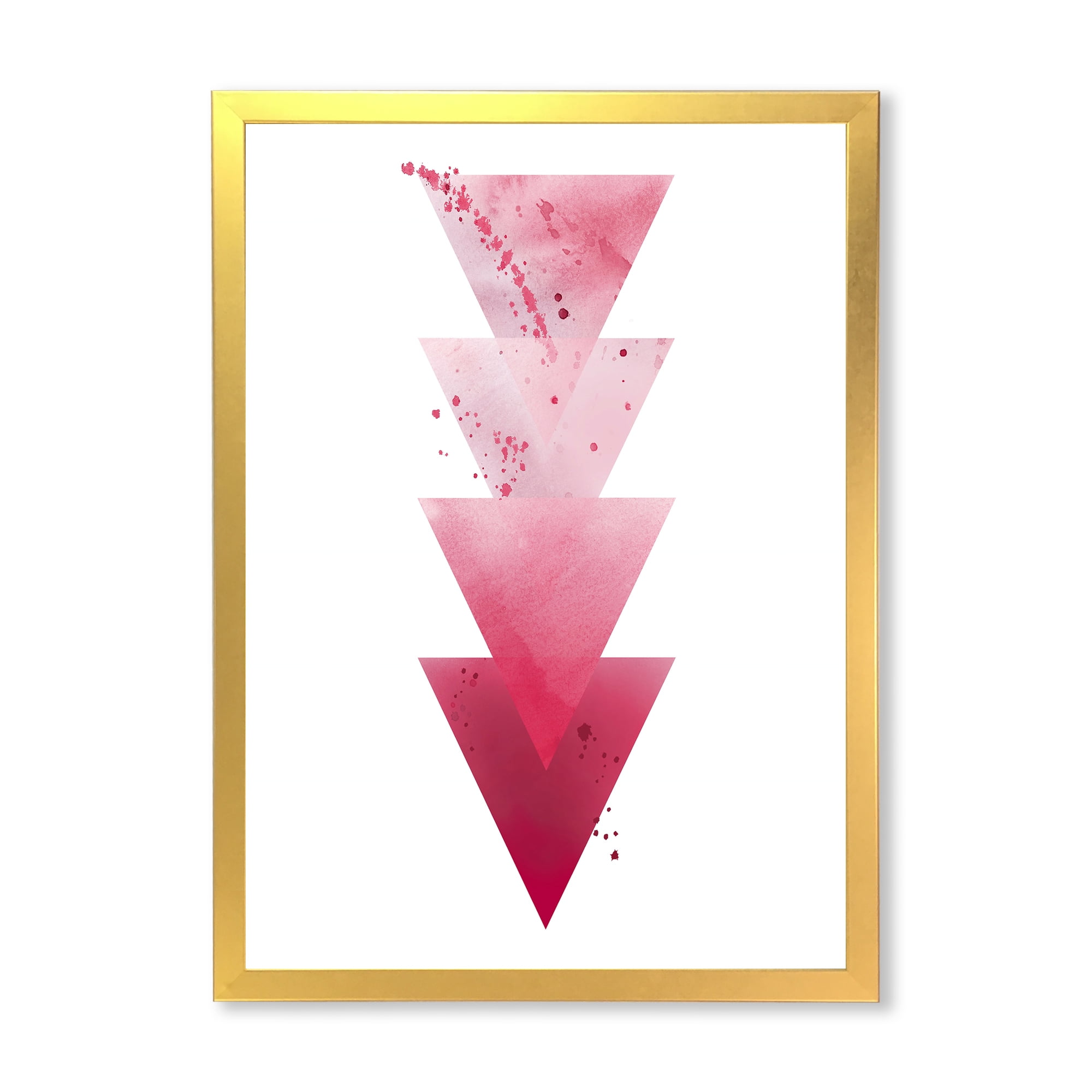 Designart 'Abstract Geometric Art Red Triangles Composition' Modern Framed Art Print