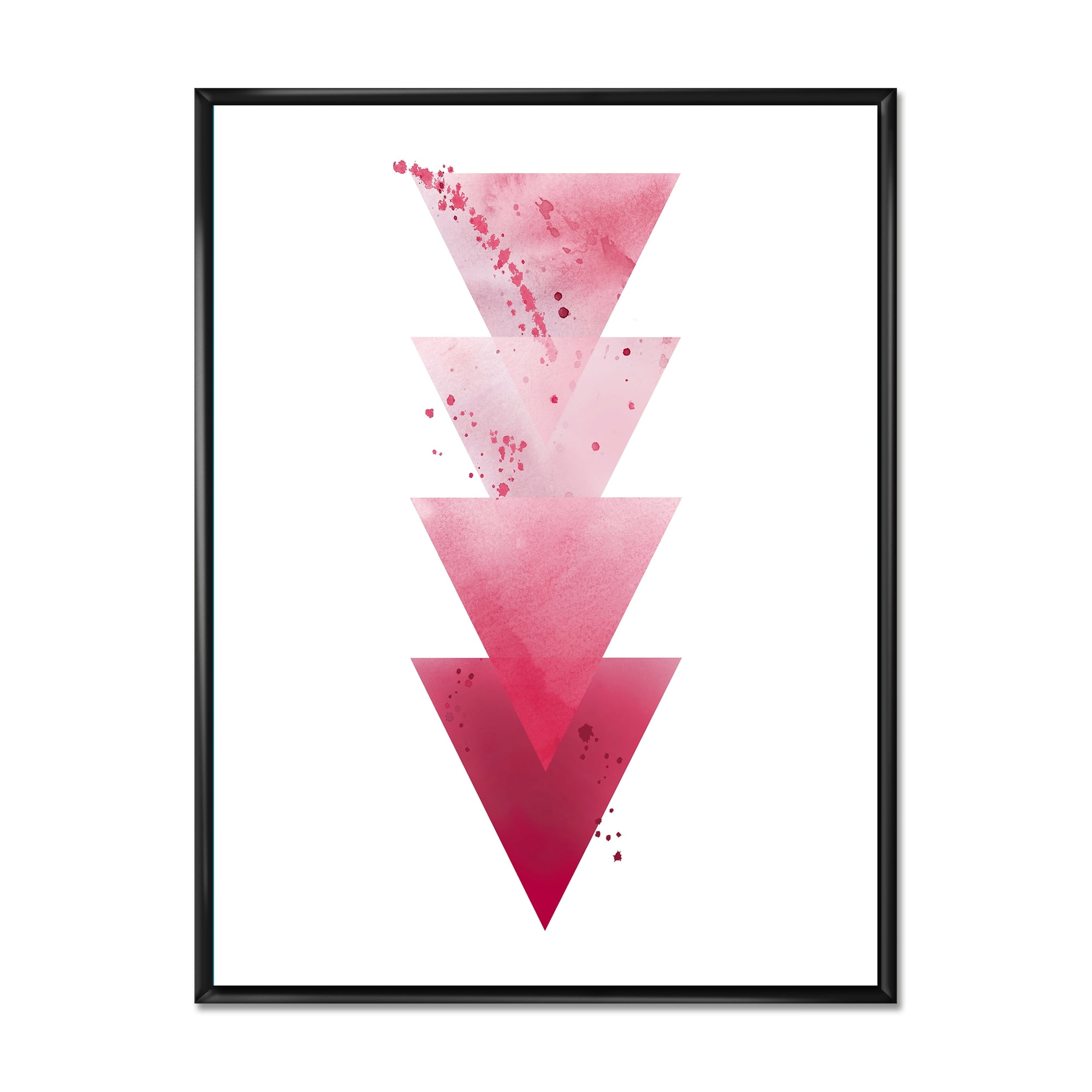 Designart 'Abstract Geometric Art Red Triangles Composition' Modern Framed Canvas Wall Art Print