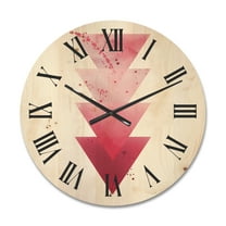 Designart 'Abstract Geometric Art Red Triangles Composition' Modern Wood Wall Clock