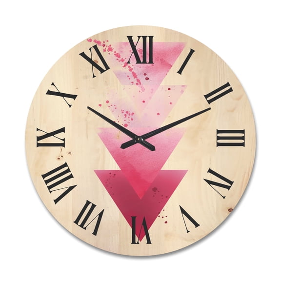 Designart 'Abstract Geometric Art Red Triangles Composition' Modern Wood Wall Clock