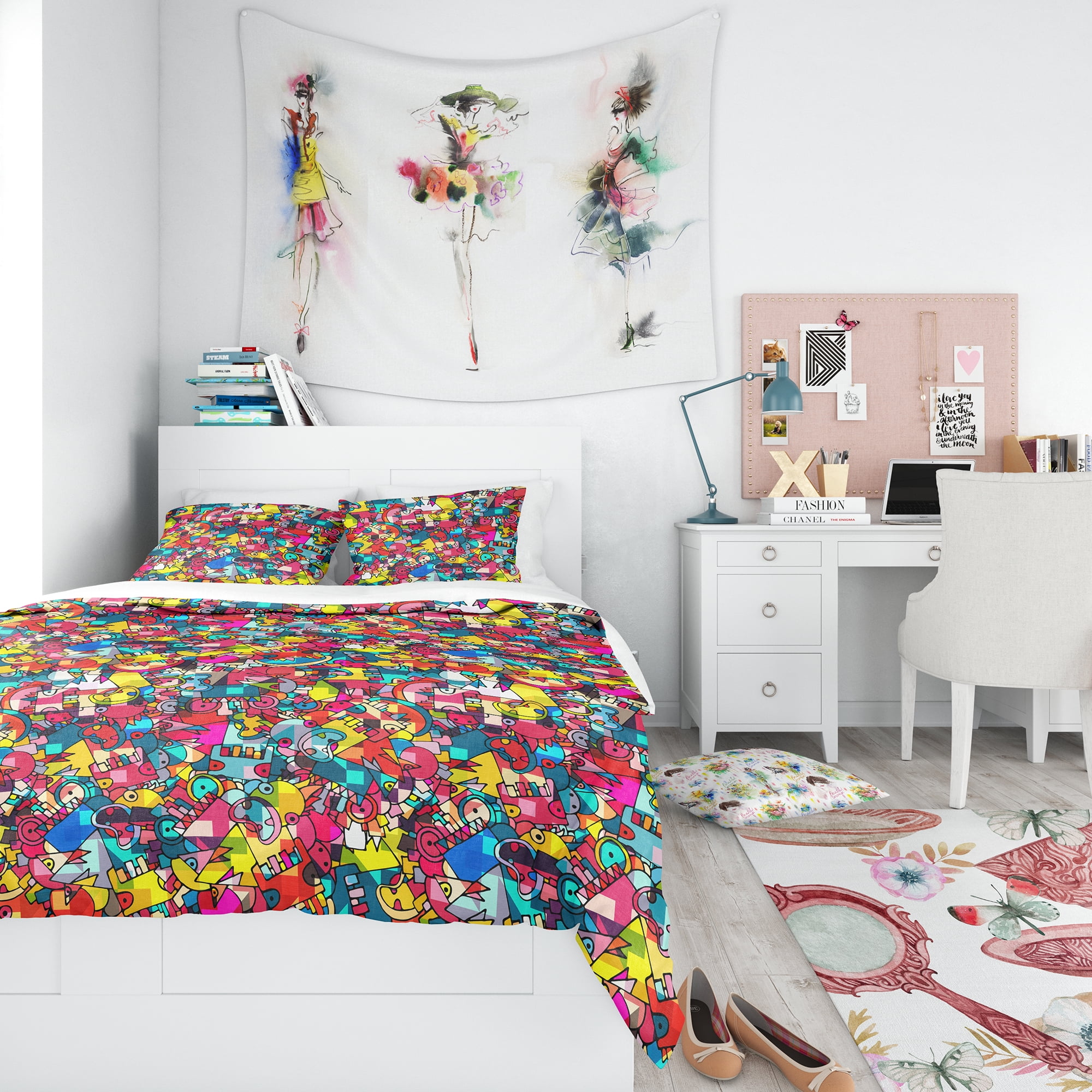 Designart 'Abstract Geometric Background with Monsters' Teen Duvet Cover Set