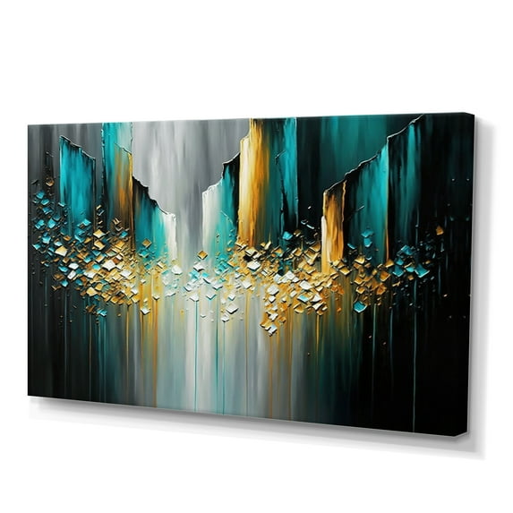 Designart Abstract Geometric Black And Green I Canvas Wall Art