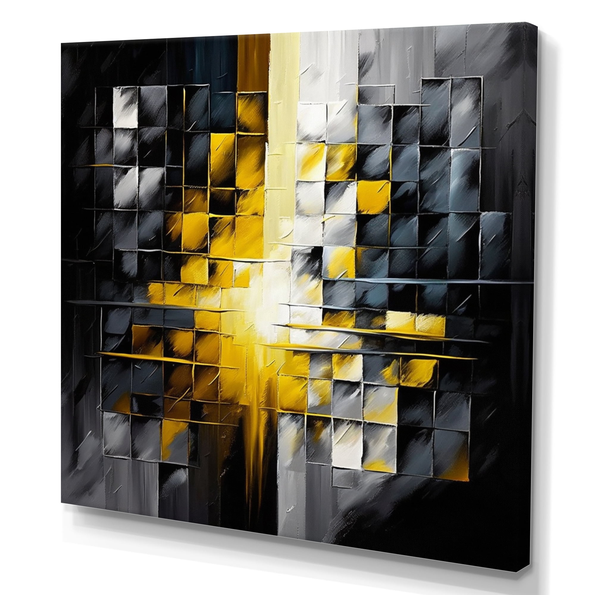 Designart Abstract Geometric Black And Yellow IV Canvas Wall Art