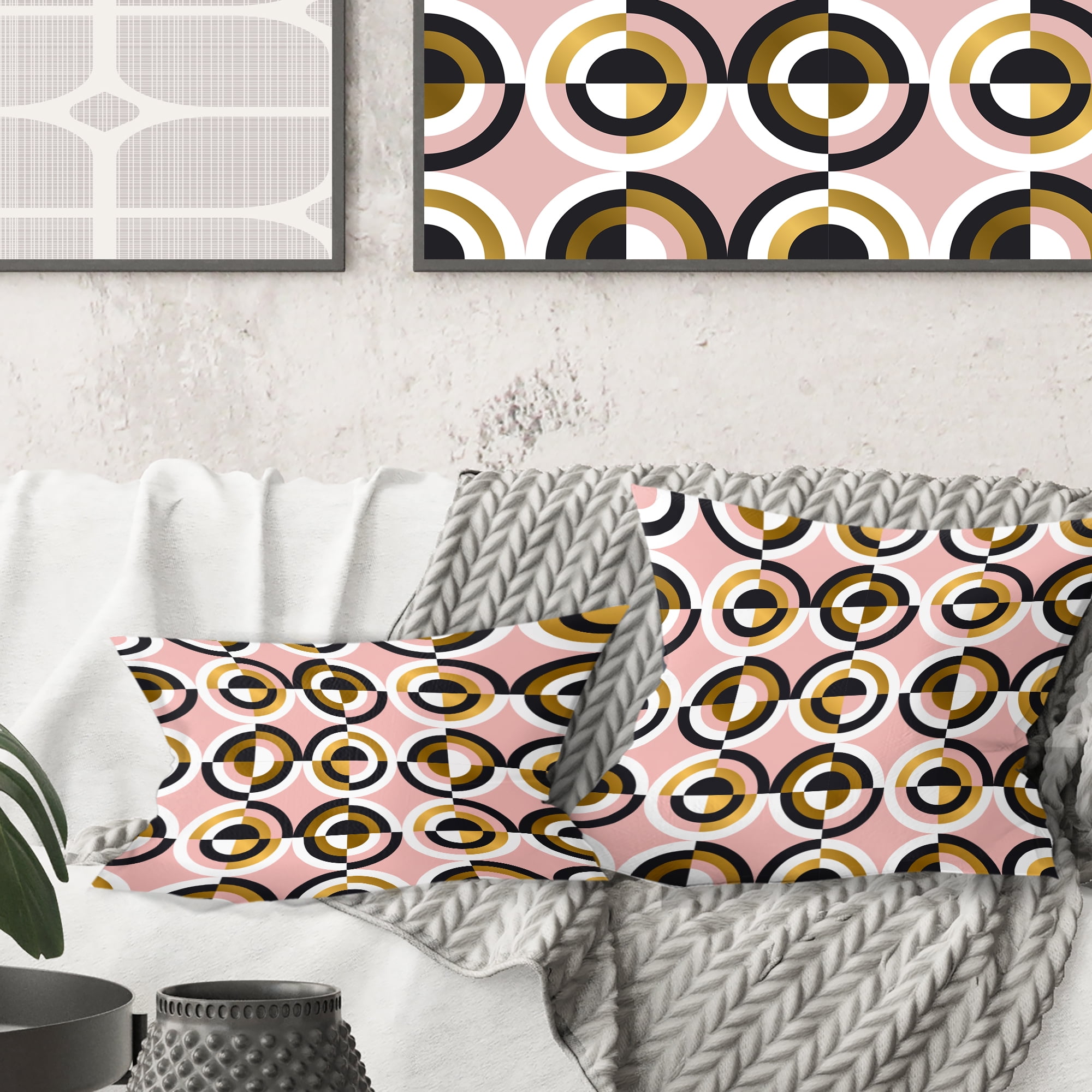 Designart Abstract Geometric Circular Retro I' Mid-Century Modern Throw Pillow - 18x18