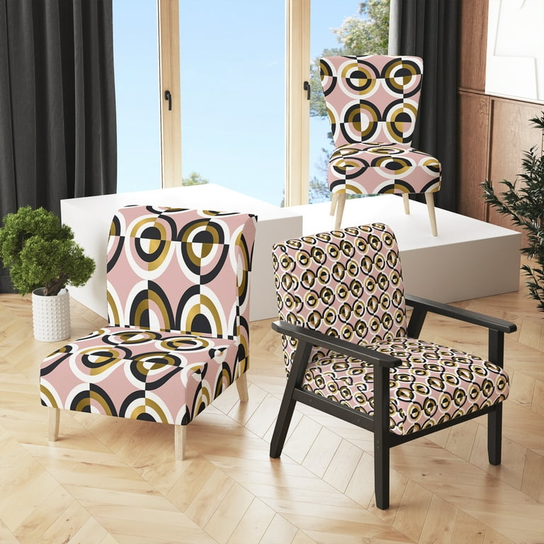 Designart Abstract Geometric Circular Retro I Upholstered Mid Century Accent Chair Arm Chair