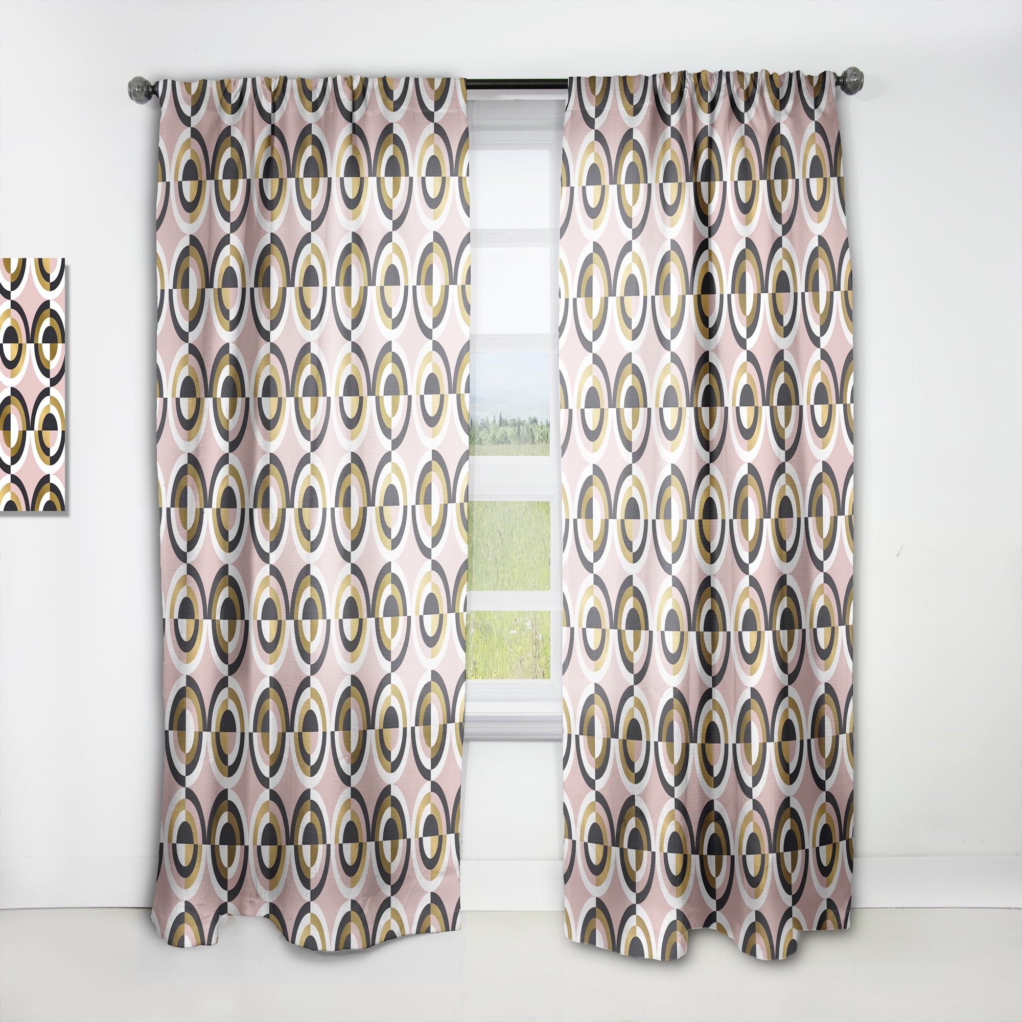Designart 'Abstract Geometric Circular Retro Pattern I' Mid-Century Modern Curtain Panel