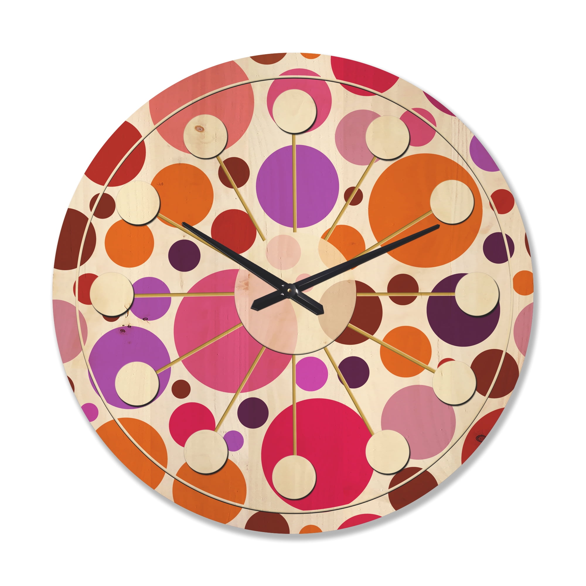 Designart 'Abstract Geometric Circular Retro Pattern II' Mid-Century Modern Wood Wall Clock