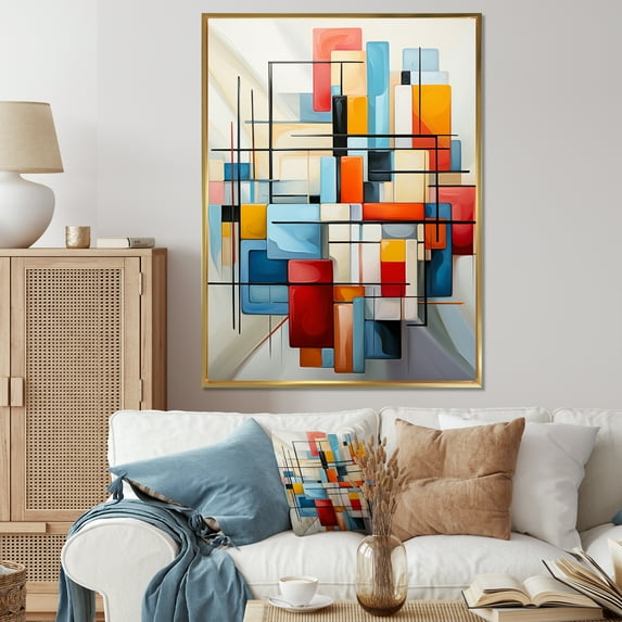 Designart "Abstract Geometric Composition III" Abstract Spirals Floater Framed Wall Decor