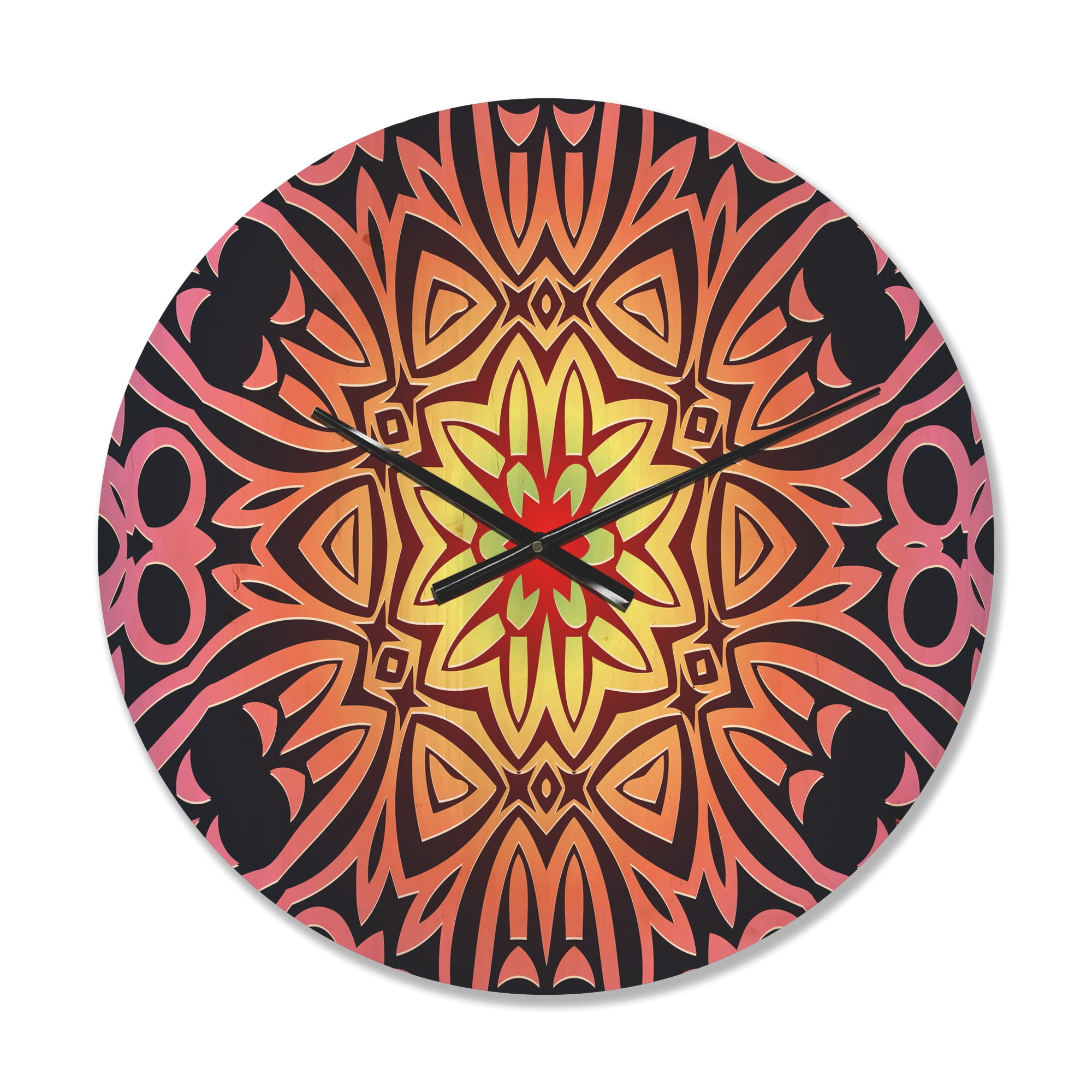 Designart 'Abstract Geometric Flower On Red' Modern Wood Wall Clock