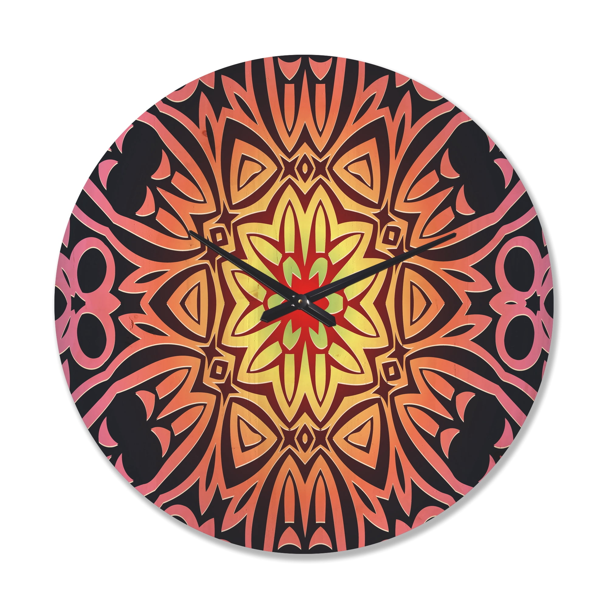 Designart 'Abstract Geometric Flower On Red' Modern Wood Wall Clock