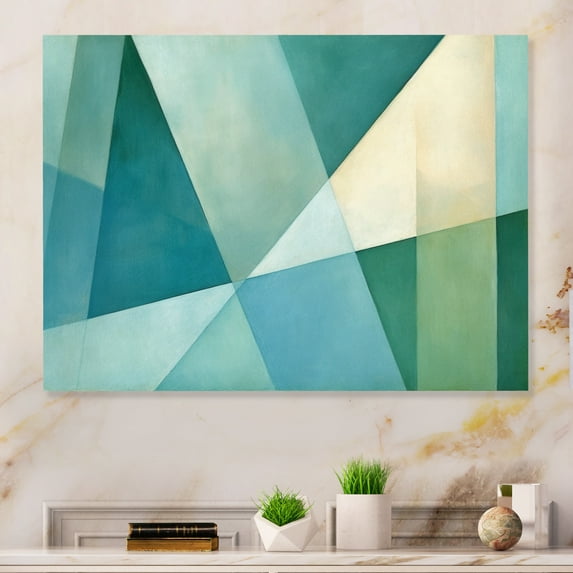 Designart "Abstract Geometric Fusion in Green and Blue II" Abstract Shapes Metal Wall Decor