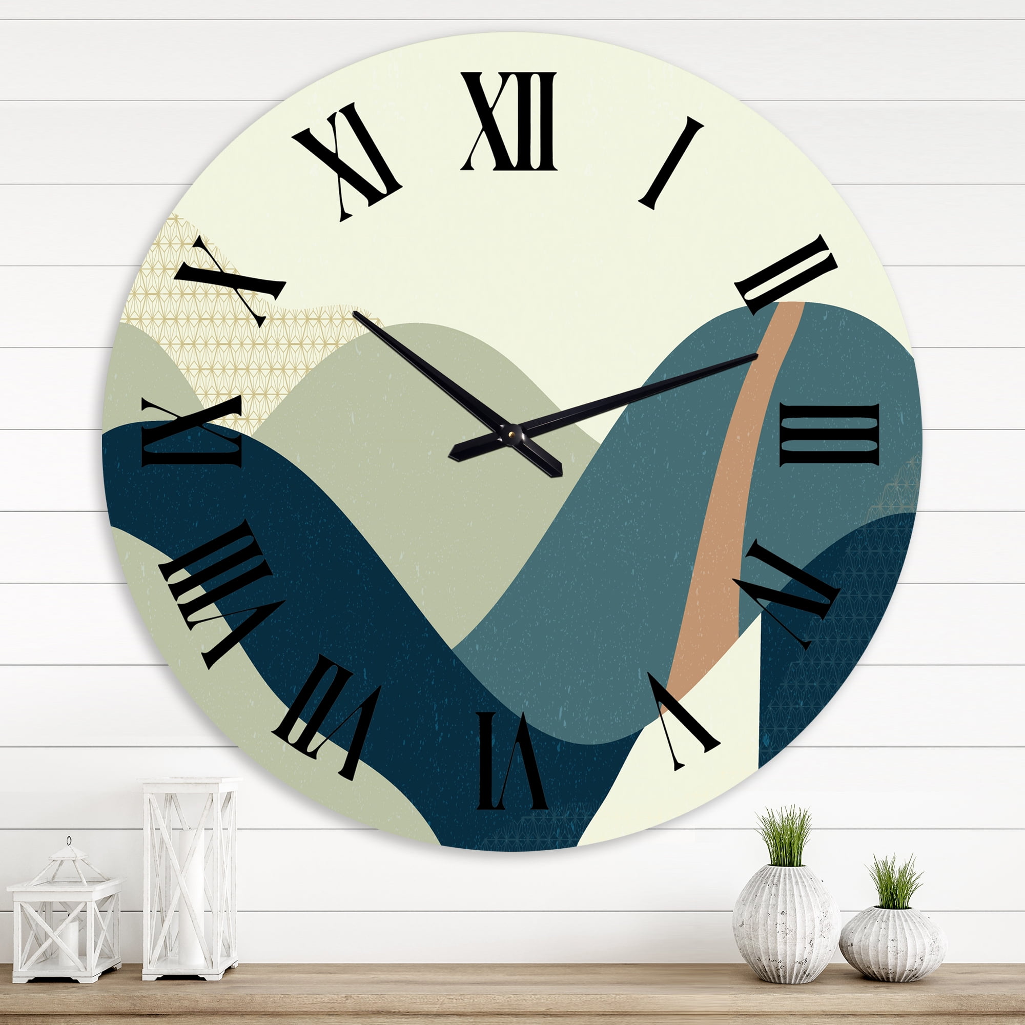 Designart 'Abstract Geometric Landscape With Hills' Modern Wall Clock