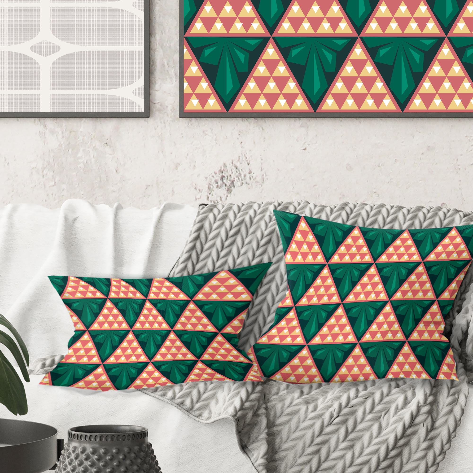 Designart Abstract Geometric Retro II' Mid-Century Modern Throw Pillow - 16x16